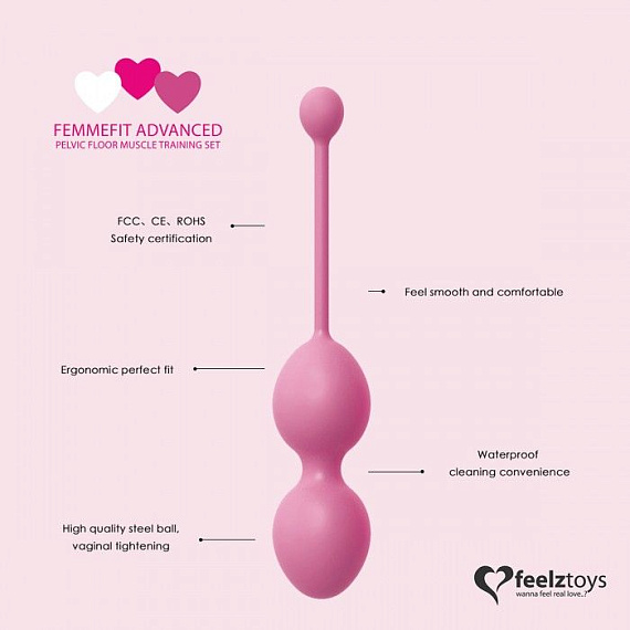 Набор из 3 розовых вагинальных шариков FemmeFit Advanced Pelvic Muscle Training Set EDC Wholesale
