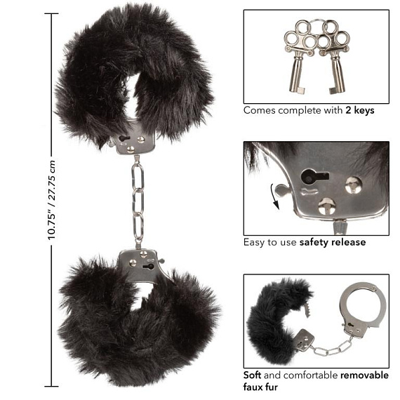 Металлические наручники с черным мехом Ultra Fluffy Furry Cuffs от Intimcat
