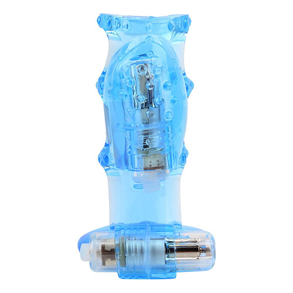 Голубая насадка-клетка с вибрацией Dual Vibrating Cock Cage - 8 см. от Intimcat