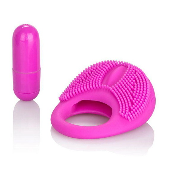 Розовое эрекционное кольцо с щеточкой и вибрацией Silicone Intimacy Enhancer - силикон