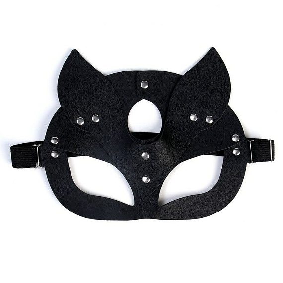 Оригинальная черная маска «Кошка» с ушками - искусственная кожа, металл