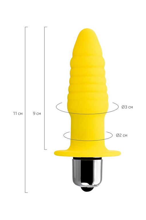 Желтая ребристая анальная вибровтулка - 11 см. - фото 8