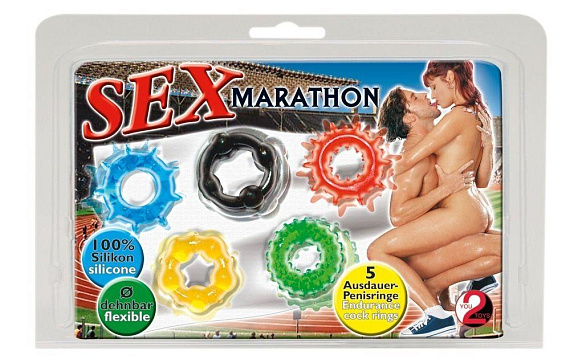 Набор из пяти эрекционных колец Sex-Marathon - силикон
