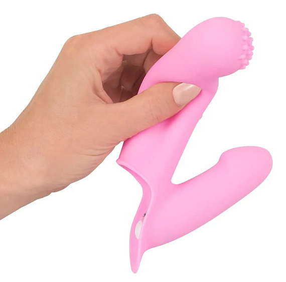 Нежно-розовая двойная вибронасадка на палец Vibrating Finger Extension - 17 см. - фото 6