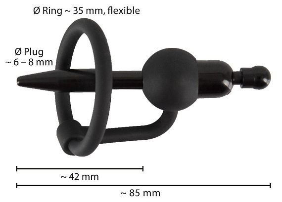 Черный силиконовый дилятор с вибрацией и кольцом PenisPlug with a Glans Ring   Vibration - фото 6
