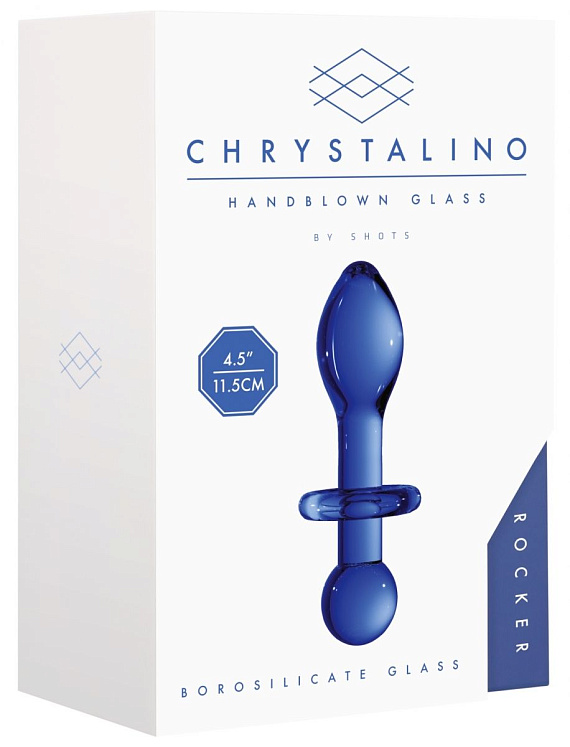 Синяя анальная пробка Chrystalino Rocker - 11,8 см. - стекло