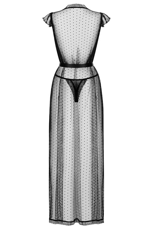 Восхитительный длинный полупрозрачный пеньюар с атласным поясом - фото 6