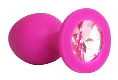 Ярко-розовая анальная пробка с нежно-розовым кристаллом - 9,5 см.