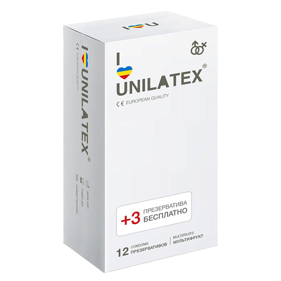 Разноцветные ароматизированные презервативы Unilatex Multifruit  - 12 шт. + 3 шт. 