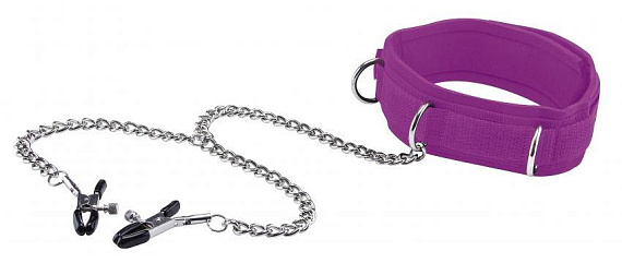 Фиолетовый воротник с зажимами для сосков Velcro Collar - неопрен
