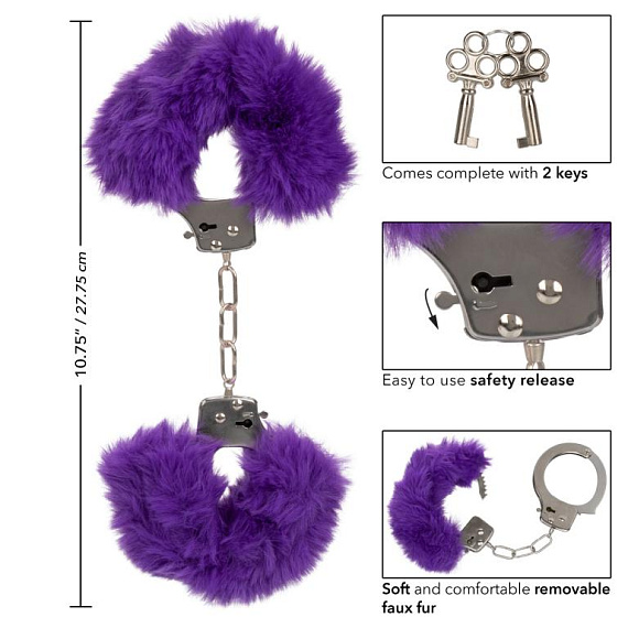Металлические наручники с фиолетовым мехом Ultra Fluffy Furry Cuffs от Intimcat