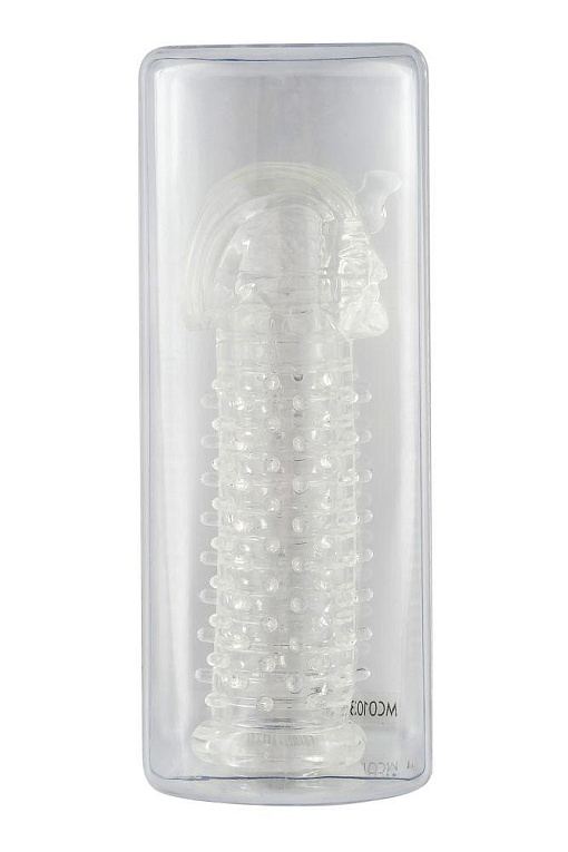 Прозрачная насадка на пенис с шипами и кольцами  Фараон  - 14 см. - термопластичный эластомер (TPE)