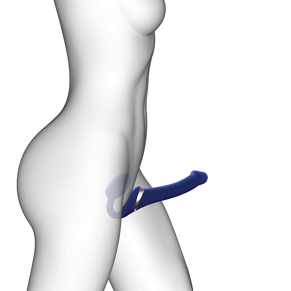 Синий безремневой страпон Multi Orgasm Size S с клиторальной стимуляцией от Intimcat