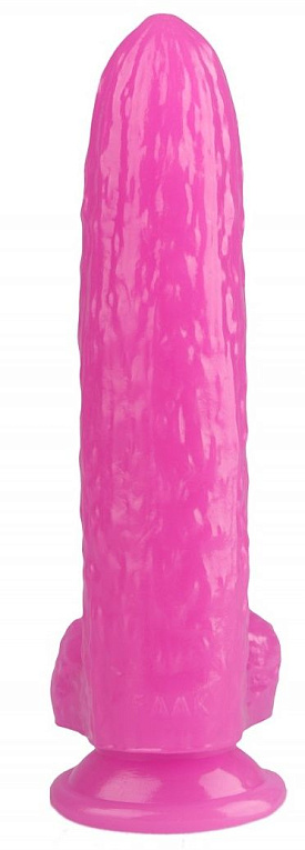 Розовый фаллоимитатор-огурец на присоске - 25 см. - эластомер (полиэтилен гель)