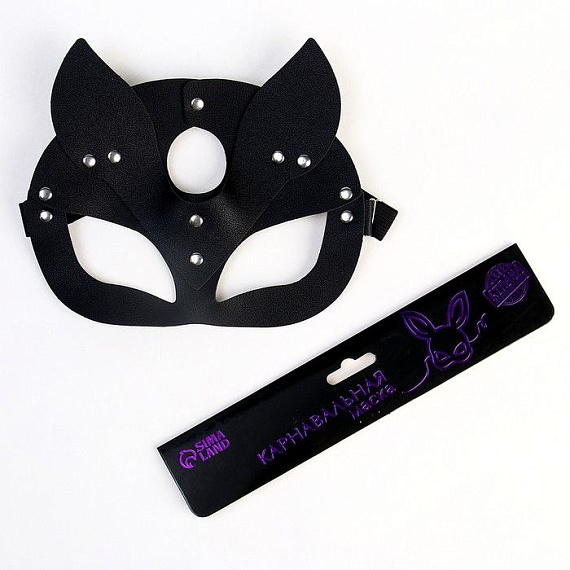 Оригинальная черная маска «Кошка» с ушками - фото 5