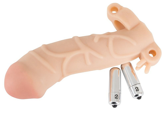 Закрытая телесная насадка на пенис с двумя виброэлементами - Термопластичная резина (TPR)