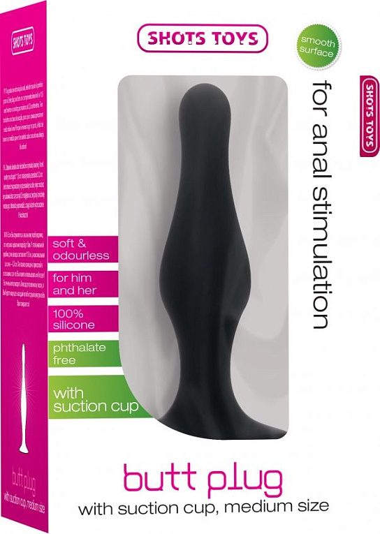 Чёрная анальная пробка с длинным кончиком Butt Plug with Suction Cup Medium от Intimcat