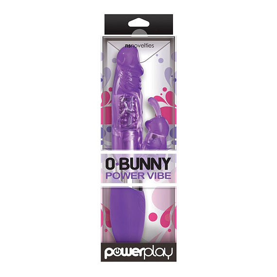 Фиолетовый вибратор с вращением бусин и клиторальным зайчиком Power Play O-Bunny - 21,5 см. - термопластичная резина (TPR)