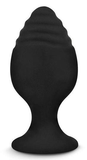 Черная силиконовая рельефная анальная пробка - 8,5 см.