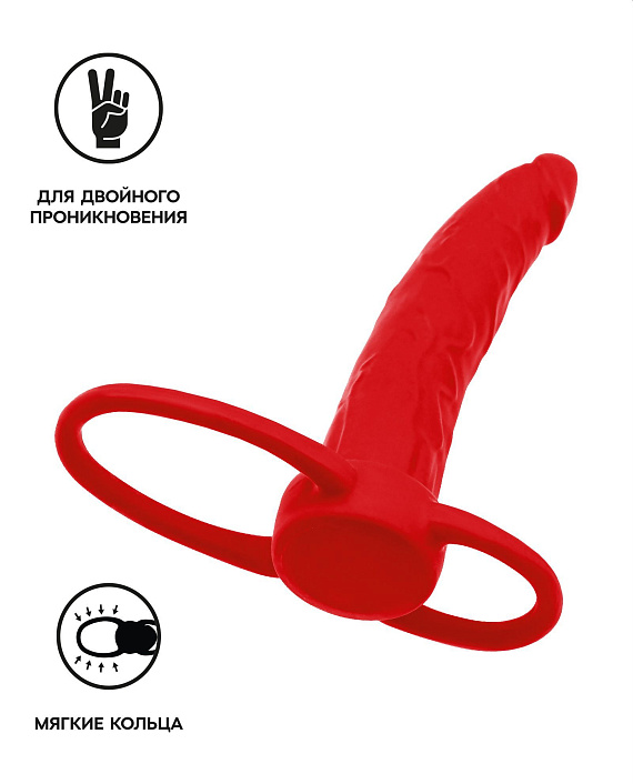 Красная насадка на пенис для двойного проникновения Black Red - 16,5 см. - силикон