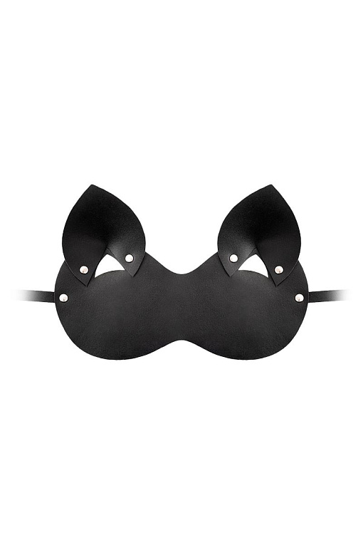 Закрытая черная маска  Кошка - натуральная кожа