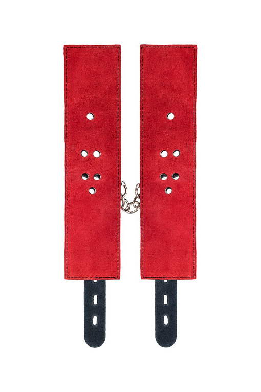 Красно-черные кожаные наручники со сцепкой - фото 9