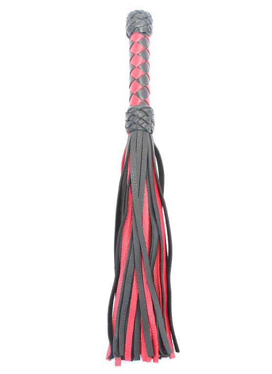 Черно-красная плеть с плетеной ручкой с ромбовидным узором - 45 см. - натуральная кожа