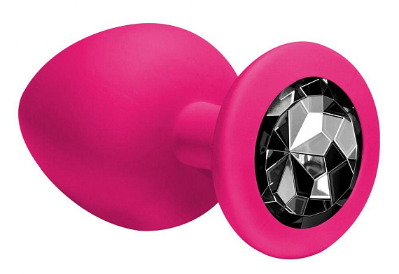 Большая розовая анальная пробка Emotions Cutie Large с чёрным кристаллом - 10 см. - силикон