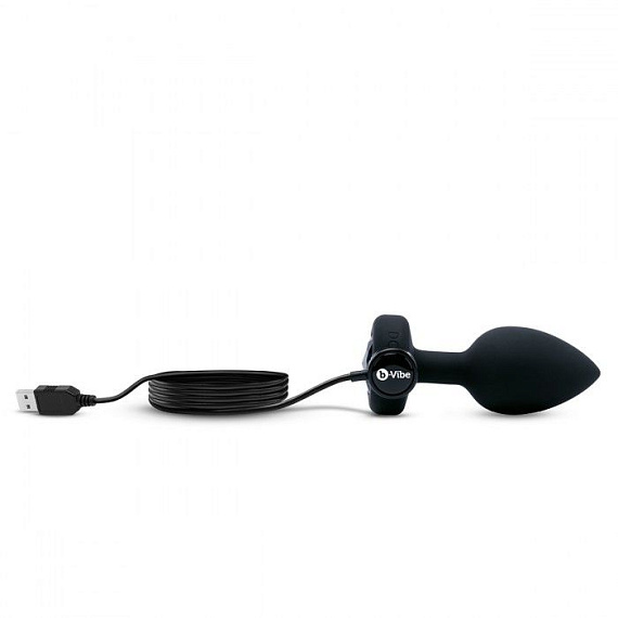 Черная анальная вибровтулка с кристаллом Vibrating Jewel Plug M/L - 10,5 см. b-Vibe