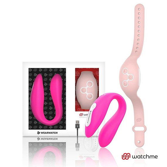 Розовый вибратор для пар с нежно-розовым пультом-часами Weatwatch Dual Pleasure Vibe - силикон