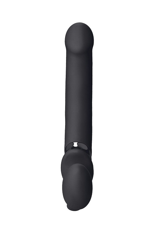 Черный безремневой вибрострапон Vibrating Bendable Strap-On - size L Strap-on-me