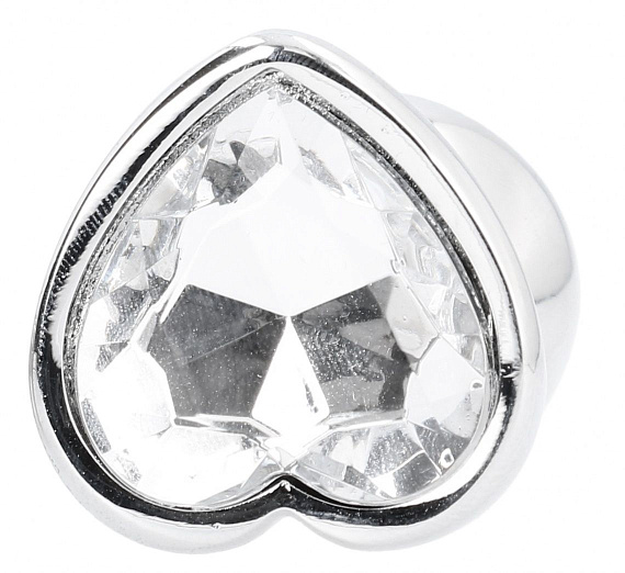 Серебристая анальная пробка Love Heart Diamond Plug с прозрачным кристаллом - 9,4 см. от Intimcat