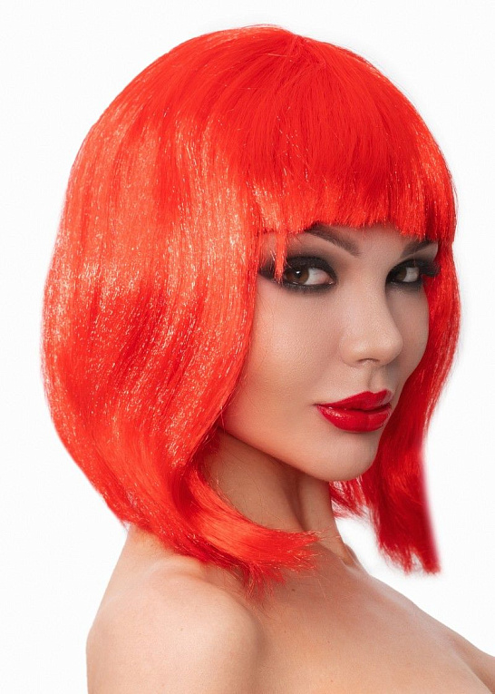 Красный парик-каре с челкой - полиэстер