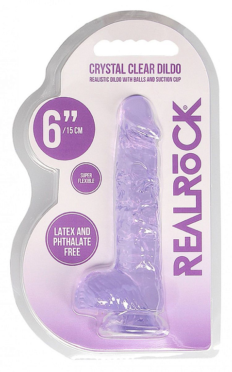 Фиолетовый фаллоимитатор Realrock Crystal Clear 6 inch - 17 см. от Intimcat