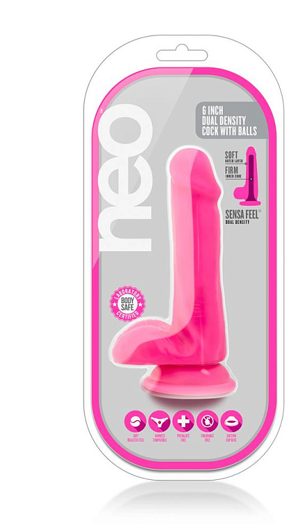 Розовый реалистичный фаллоимитатор на присоске NEO 6INCH DUAL DENSITY COCK - 15,2 см. Blush Novelties