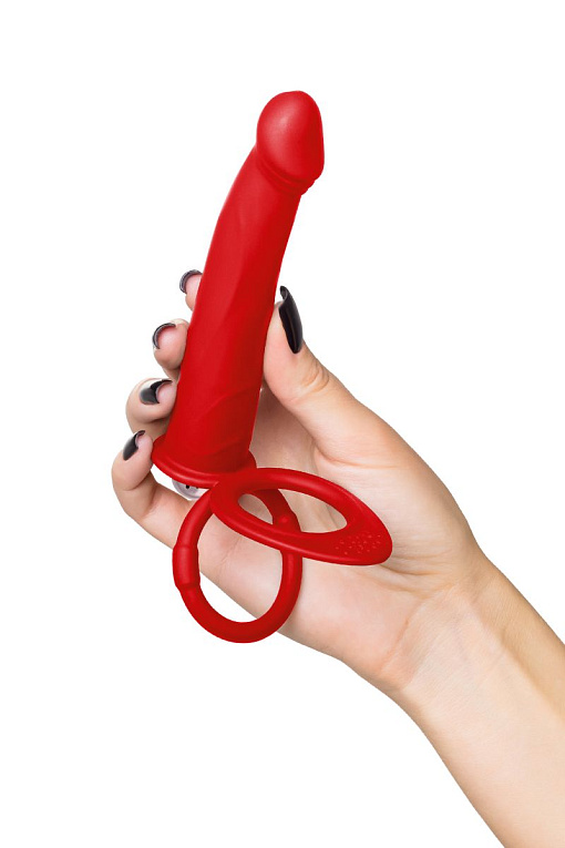 Красная насадка на пенис для двойного проникновения - 19 см. - фото 6