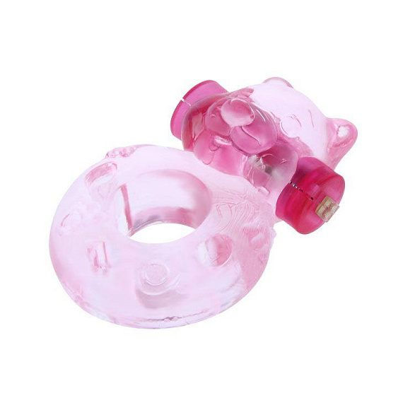 Розовое эрекционное виброкольцо с мишкой на вибропуле - Термопластичная резина (TPR)