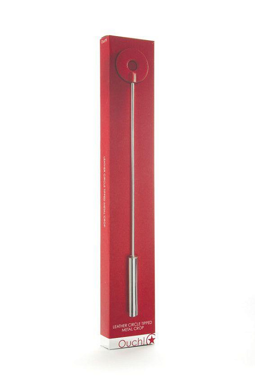 Красная шлёпалка Leather Circle Tiped Crop с наконечником-кругом - 56 см. - металл, натуральная кожа