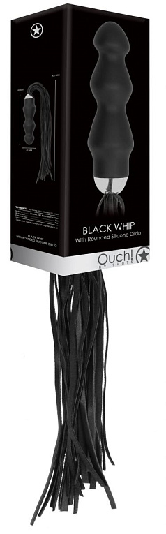 Черная плеть с рукоятью-стимулятором Flogger with Dildo - 46 см. - искусственная кожа, силикон