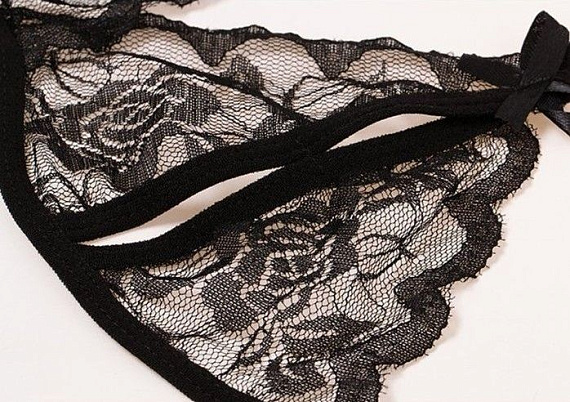 Черный эротический набор кружевного белья с бантиками - фото 7