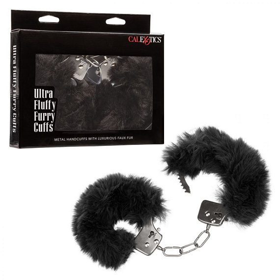 Металлические наручники с черным мехом Ultra Fluffy Furry Cuffs - металл, мех