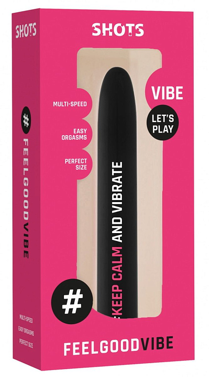 Черный гладкий вибромассажер Feelgood Vibe #Keep calm and vibrate - 17,2 см. - анодированный пластик (ABS)