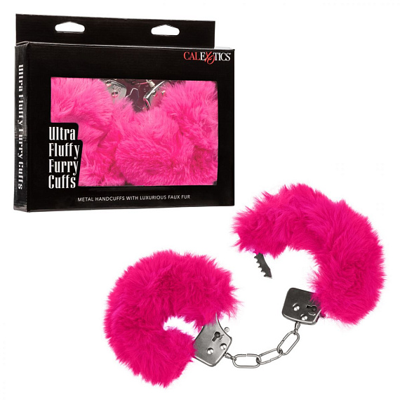 Металлические наручники с розовым мехом Ultra Fluffy Furry Cuffs - металл, мех