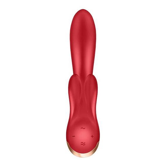Красный вибратор-кролик Double Flex с двумя клиторальными отростками - 20,1 см. - фото 7