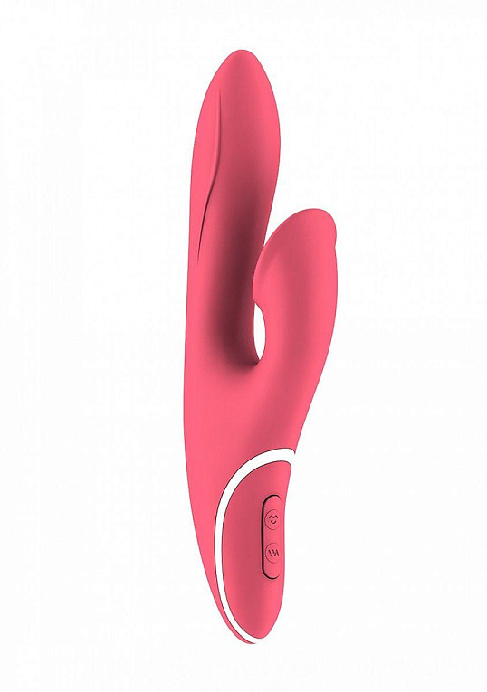 Розовый вибратор HIKY Rabbit с клиторальным отростком с функцией всасывания - 23 см. - силикон