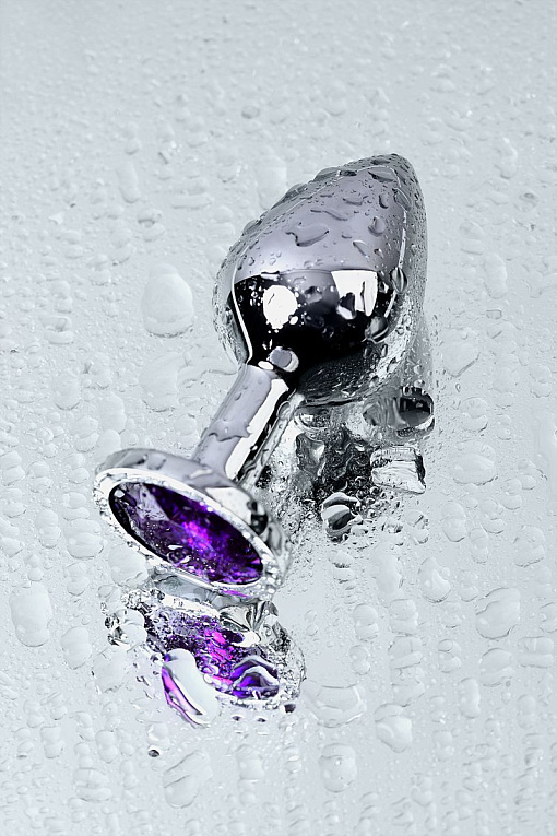 Серебристая коническая анальная пробка с фиолетовым кристаллом - 8 см. - фото 10