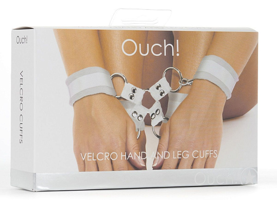 Белый комплект оков Velcro hand and leg cuffs - полиэстер