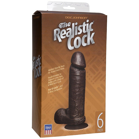 Реалистичный чернокожий фаллос The Realistic Cock 6” with Removable Vac-U-Lock Suction Cup - 19,8 см. - поливинилхлорид (ПВХ, PVC)
