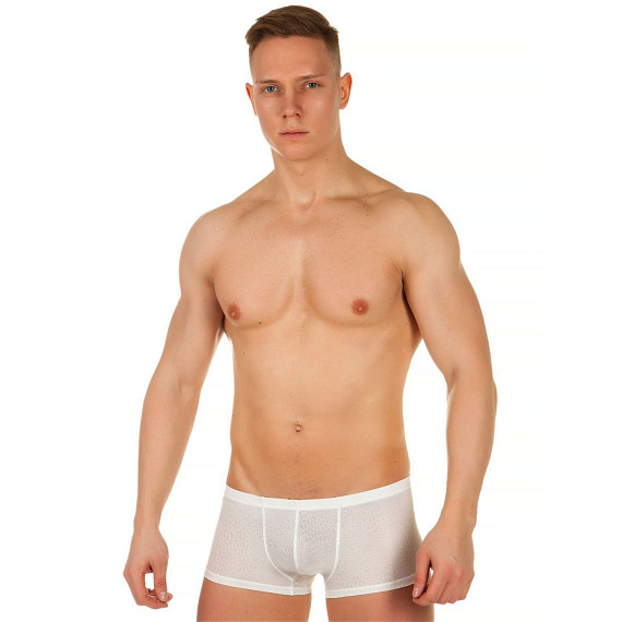 Мужские трусы-хипсы из ткани с текстурой змеиной чешуи Snake White Boxer от Intimcat