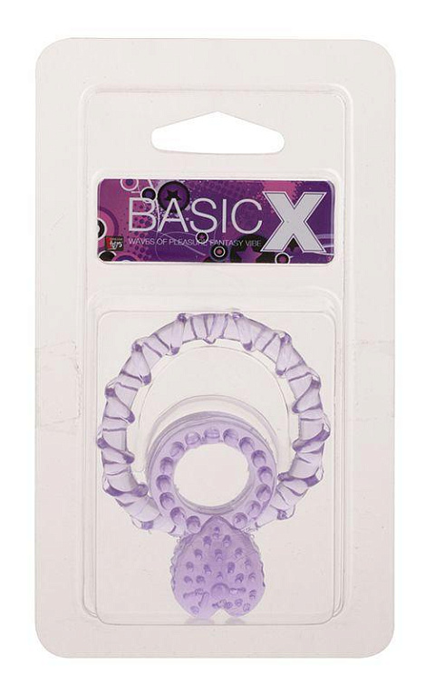 Фиолетовое кольцо с подхватом мошонки и клиторальным язычком BASICX TPR DOUBLE COCKRING - Термопластичная резина (TPR)